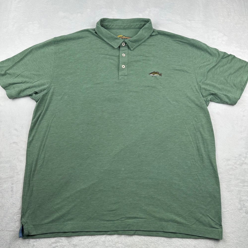 Orvis Mens XL Green Heathered Tencel Blend Fish Logo Embroidered Polo Shirt